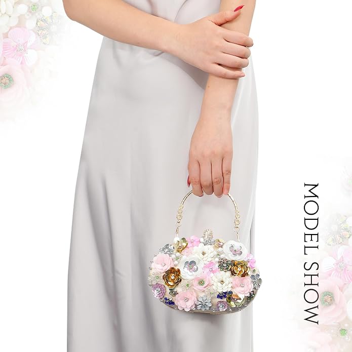 Freie Liebe Floral Clutch Beaded Purses for Women 3D Flower Evening Bag for Wedding, Bridal