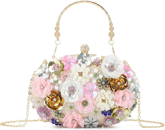 Freie Liebe Floral Clutch Beaded Purses for Women 3D Flower Evening Bag for Wedding, Bridal