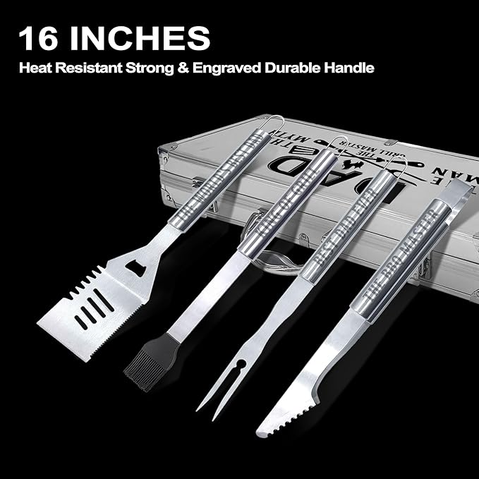 Dad Birthday Gifts Christmas Dad Gifts for Him from Daughter Heavy Duty Grilling Accessories Kit for Backyard BBQ, Thick Stainless Steel Grill Utensils with Non-Slip Handle Tool for Man