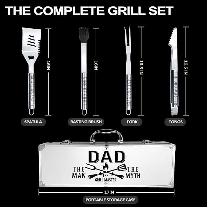 Dad Birthday Gifts Christmas Dad Gifts for Him from Daughter Heavy Duty Grilling Accessories Kit for Backyard BBQ, Thick Stainless Steel Grill Utensils with Non-Slip Handle Tool for Man