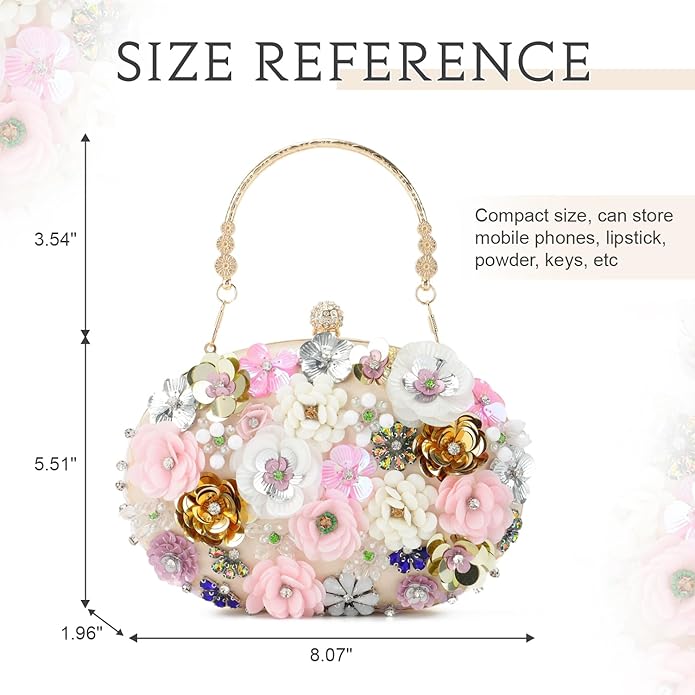 Freie Liebe Floral Clutch Beaded Purses for Women 3D Flower Evening Bag for Wedding, Bridal