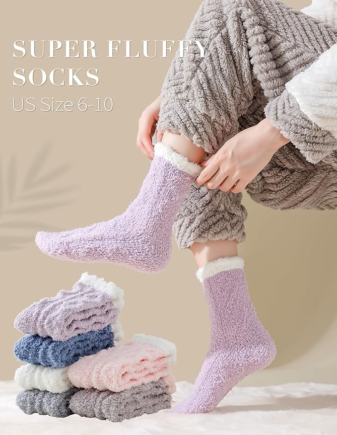 TEHOOK Fuzzy Socks Soft Cozy Fluffy Slipper Winter Warm Plush Socks Christmas Stocking Stuffers Gifts for Women