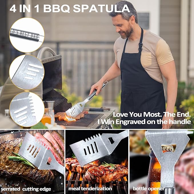 Dad Birthday Gifts Christmas Dad Gifts for Him from Daughter Heavy Duty Grilling Accessories Kit for Backyard BBQ, Thick Stainless Steel Grill Utensils with Non-Slip Handle Tool for Man