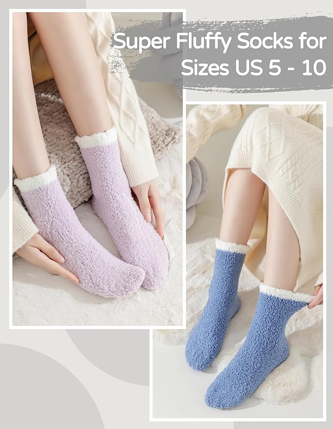 TEHOOK Fuzzy Socks Soft Cozy Fluffy Slipper Winter Warm Plush Socks Christmas Stocking Stuffers Gifts for Women